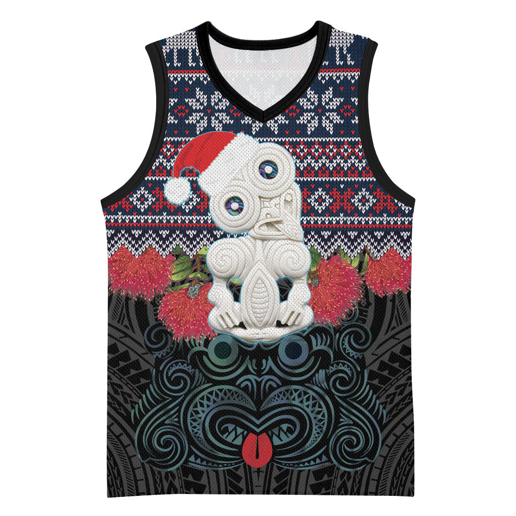 New Zealand Hei Tiki Christmas In July Basketball Jersey Pohutukawa Santa Xmas Polynesian Pattern