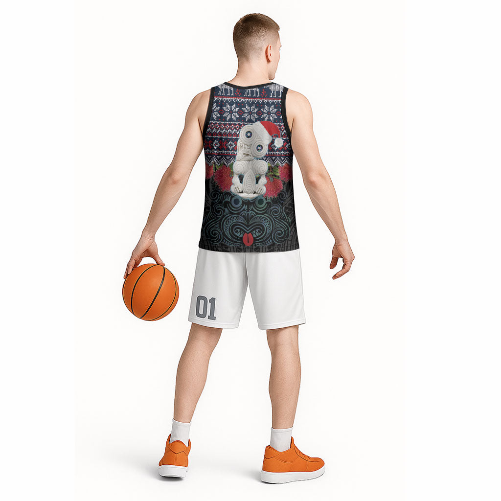 New Zealand Hei Tiki Christmas In July Basketball Jersey Pohutukawa Santa Xmas Polynesian Pattern