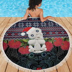 New Zealand Hei Tiki Christmas In July Beach Blanket Pohutukawa Santa Xmas Polynesian Pattern