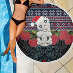 New Zealand Hei Tiki Christmas In July Beach Blanket Pohutukawa Santa Xmas Polynesian Pattern