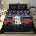 New Zealand Hei Tiki Christmas In July Bedding Set Pohutukawa Santa Xmas Polynesian Pattern