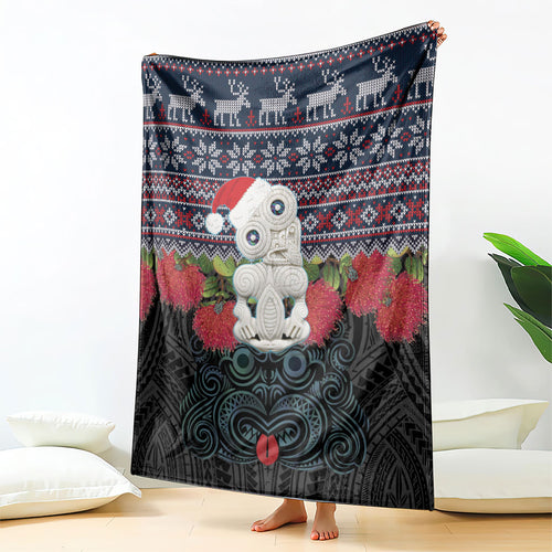 New Zealand Hei Tiki Christmas In July Blanket Pohutukawa Santa Xmas Polynesian Pattern
