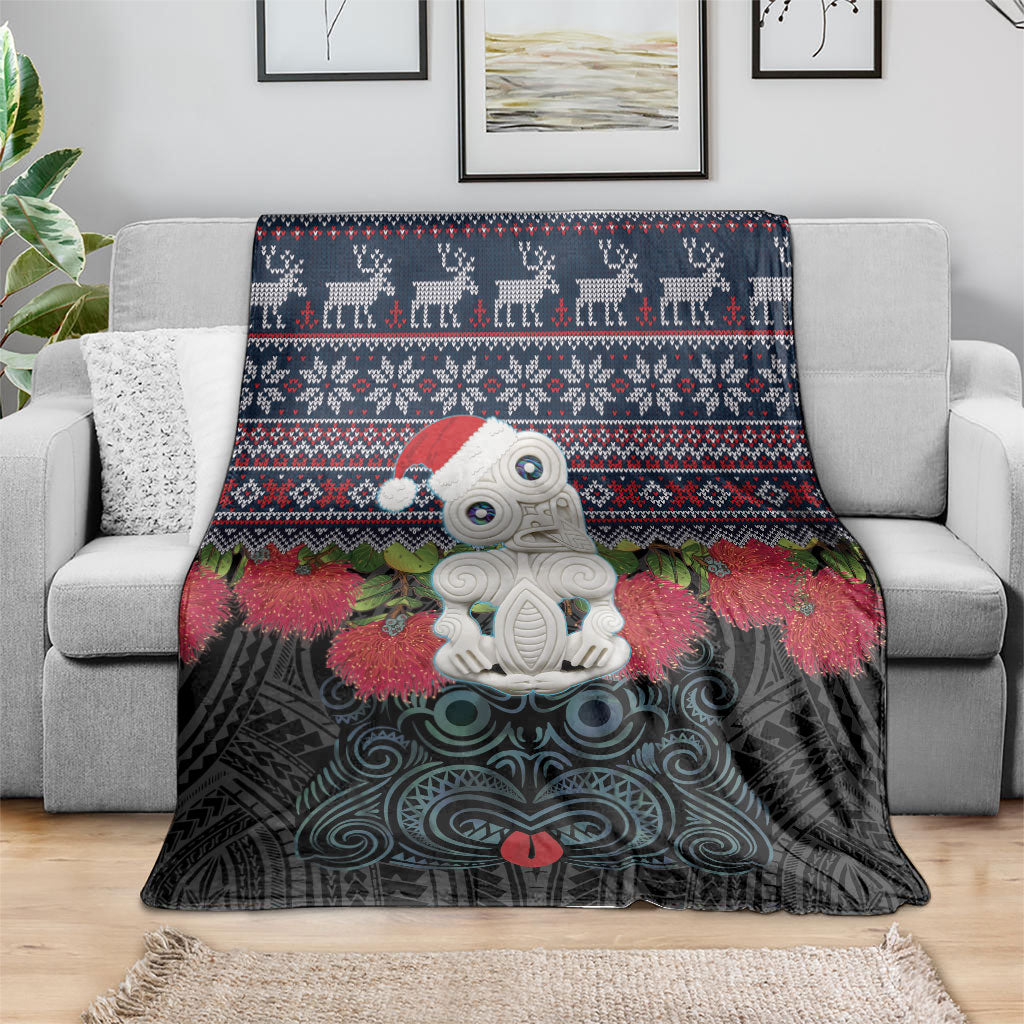 New Zealand Hei Tiki Christmas In July Blanket Pohutukawa Santa Xmas Polynesian Pattern