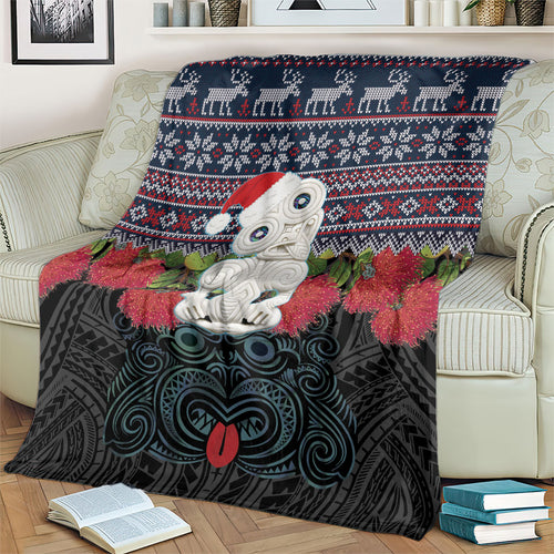 New Zealand Hei Tiki Christmas In July Blanket Pohutukawa Santa Xmas Polynesian Pattern