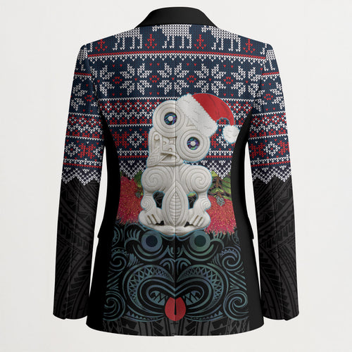 New Zealand Hei Tiki Christmas In July Blazer Pohutukawa Santa Xmas Polynesian Pattern