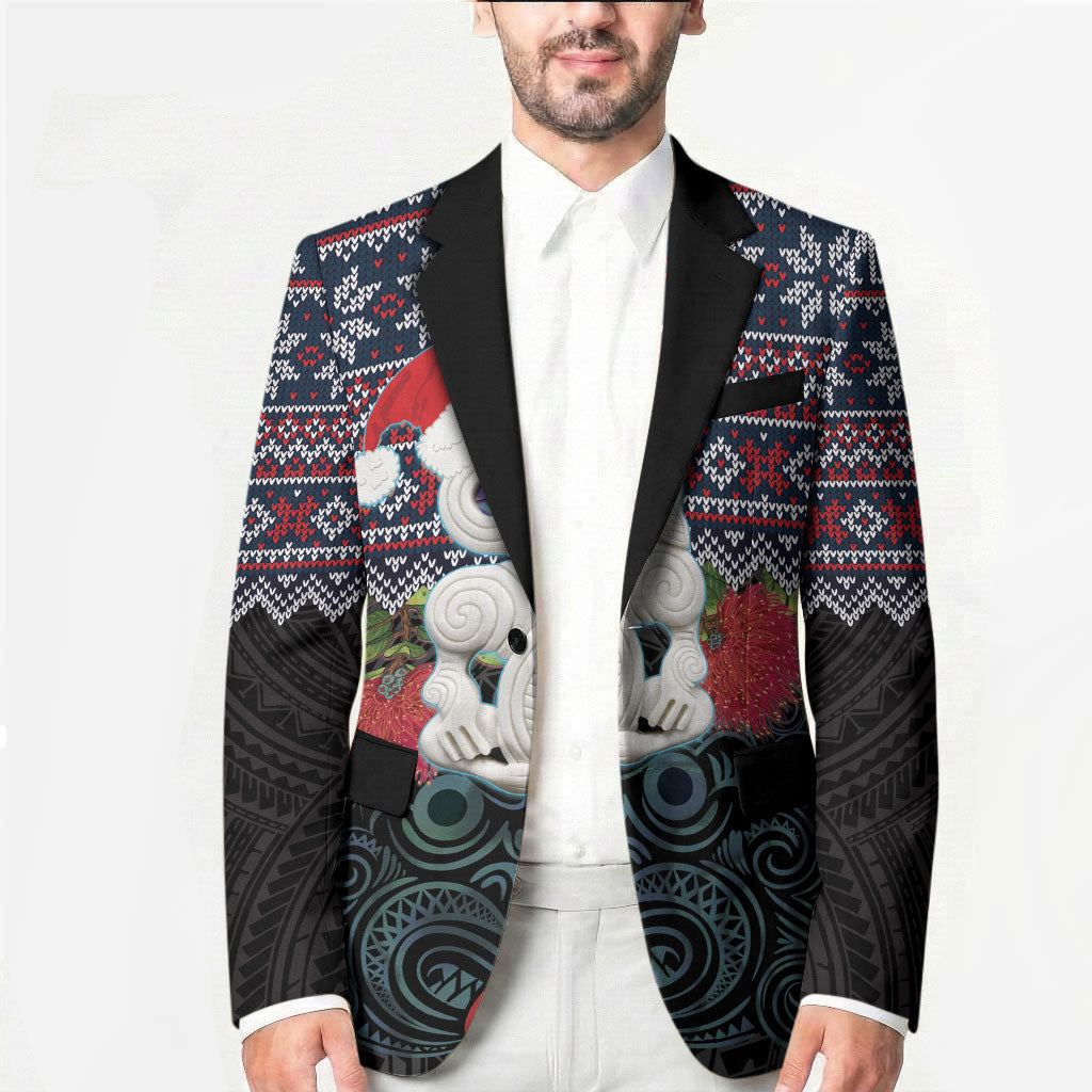 New Zealand Hei Tiki Christmas In July Blazer Pohutukawa Santa Xmas Polynesian Pattern