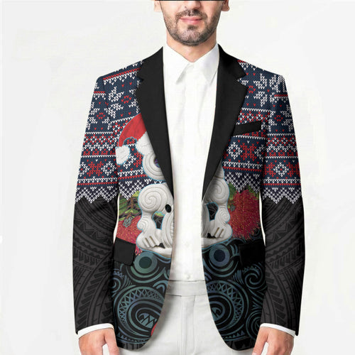 New Zealand Hei Tiki Christmas In July Blazer Pohutukawa Santa Xmas Polynesian Pattern