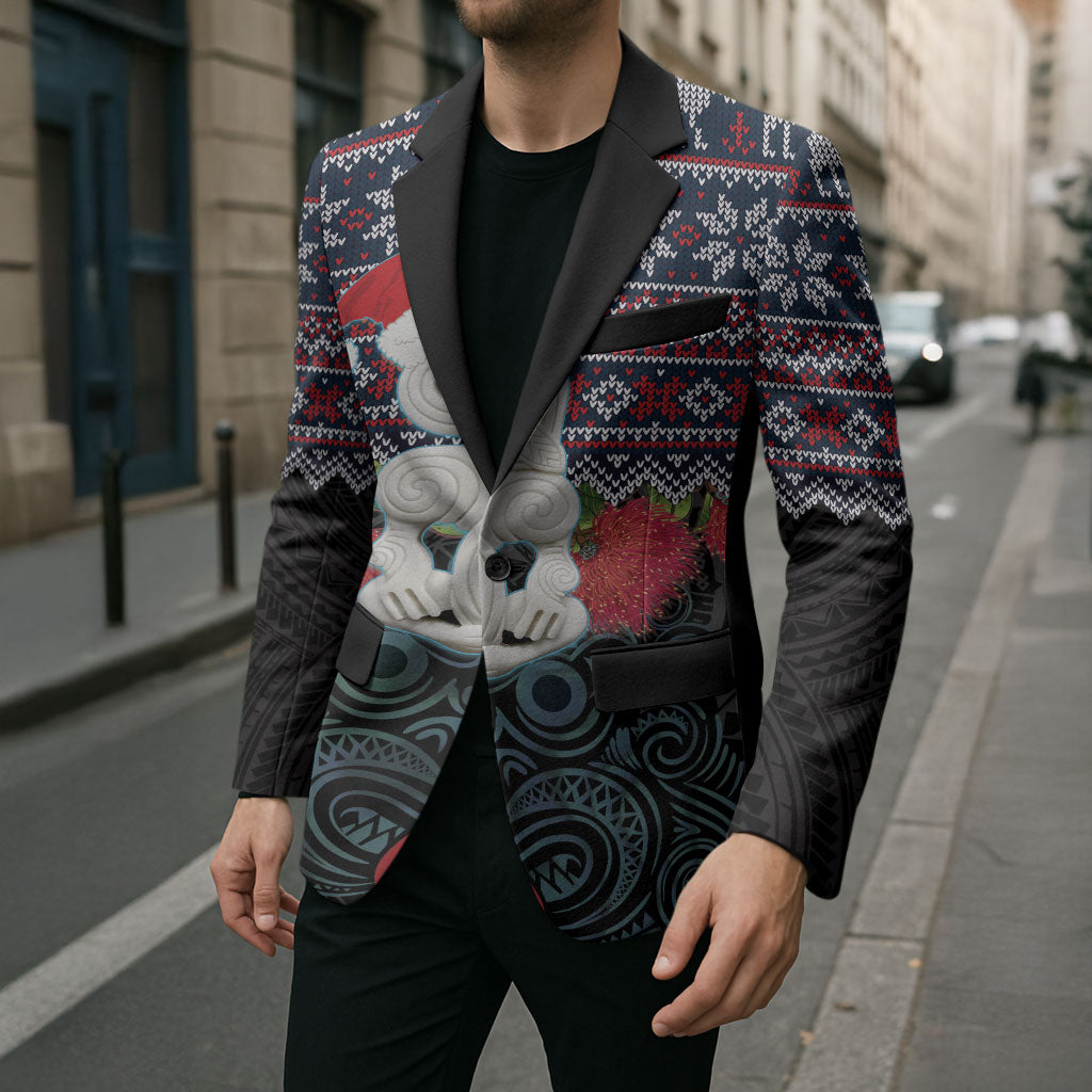 New Zealand Hei Tiki Christmas In July Blazer Pohutukawa Santa Xmas Polynesian Pattern
