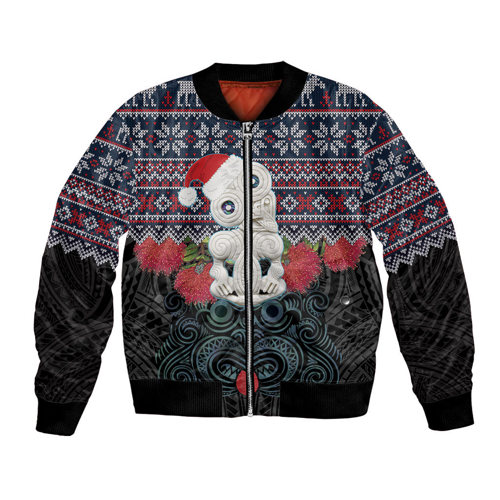 New Zealand Hei Tiki Christmas In July Bomber Jacket Pohutukawa Santa Xmas Polynesian Pattern