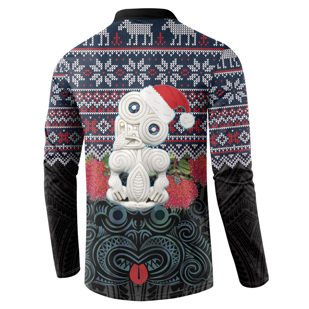 New Zealand Hei Tiki Christmas In July Button Sweatshirt Pohutukawa Santa Xmas Polynesian Pattern
