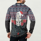 New Zealand Hei Tiki Christmas In July Button Sweatshirt Pohutukawa Santa Xmas Polynesian Pattern