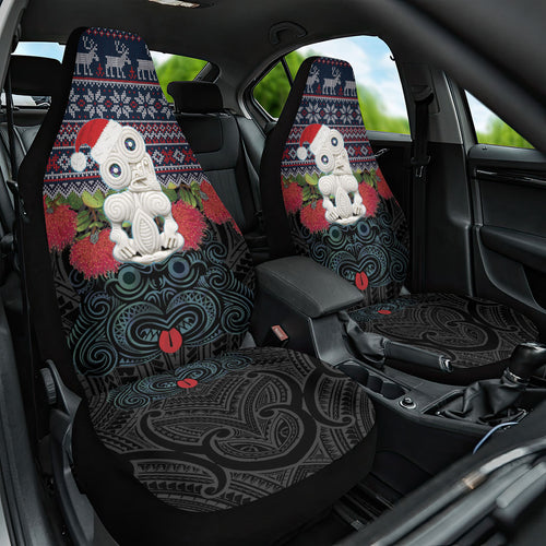New Zealand Hei Tiki Christmas In July Car Seat Cover Pohutukawa Santa Xmas Polynesian Pattern