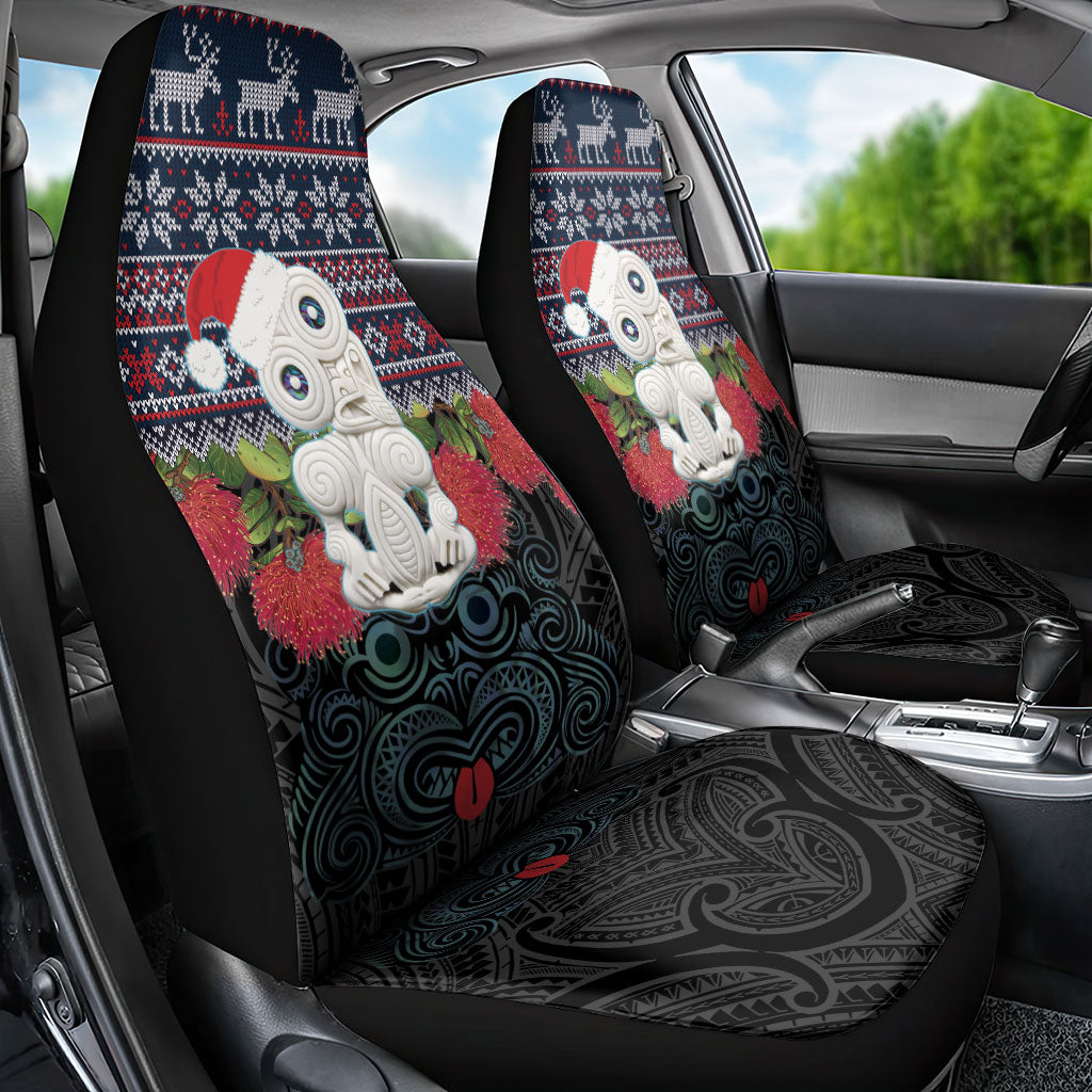 New Zealand Hei Tiki Christmas In July Car Seat Cover Pohutukawa Santa Xmas Polynesian Pattern