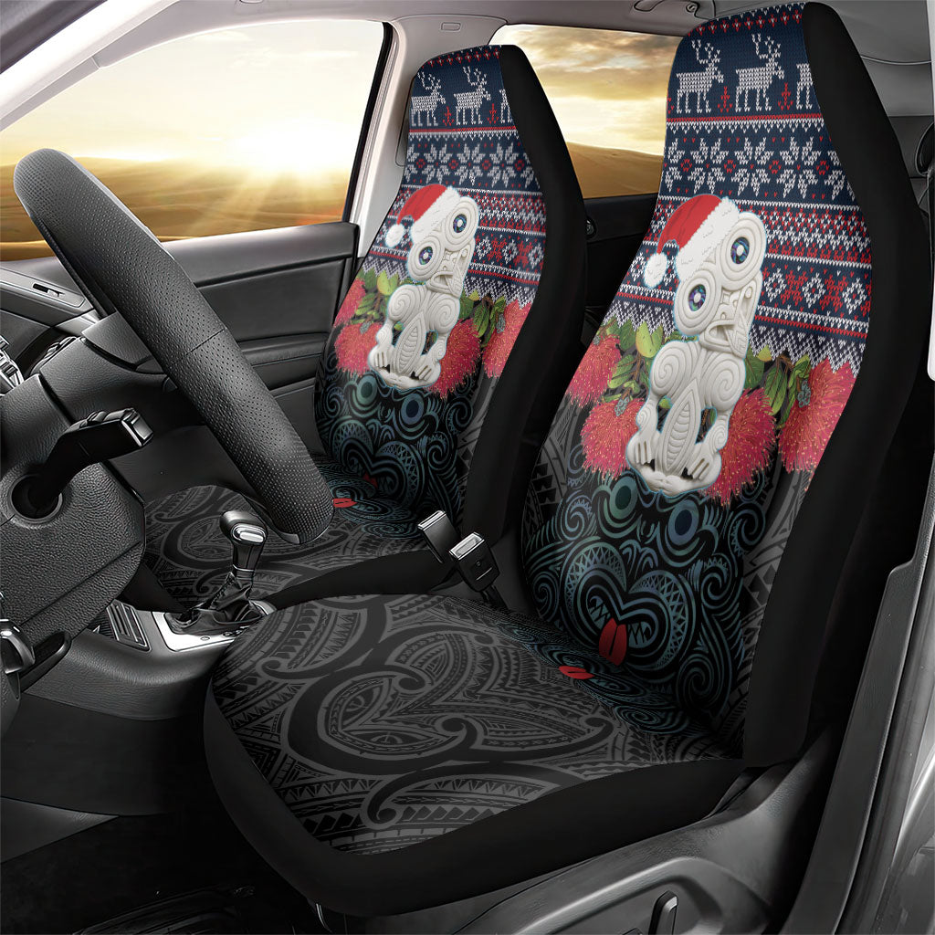 New Zealand Hei Tiki Christmas In July Car Seat Cover Pohutukawa Santa Xmas Polynesian Pattern