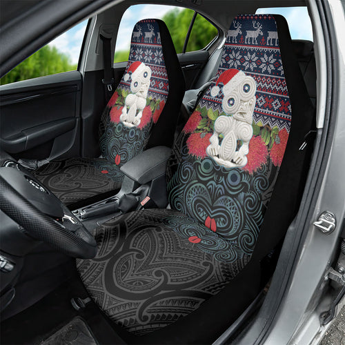 New Zealand Hei Tiki Christmas In July Car Seat Cover Pohutukawa Santa Xmas Polynesian Pattern