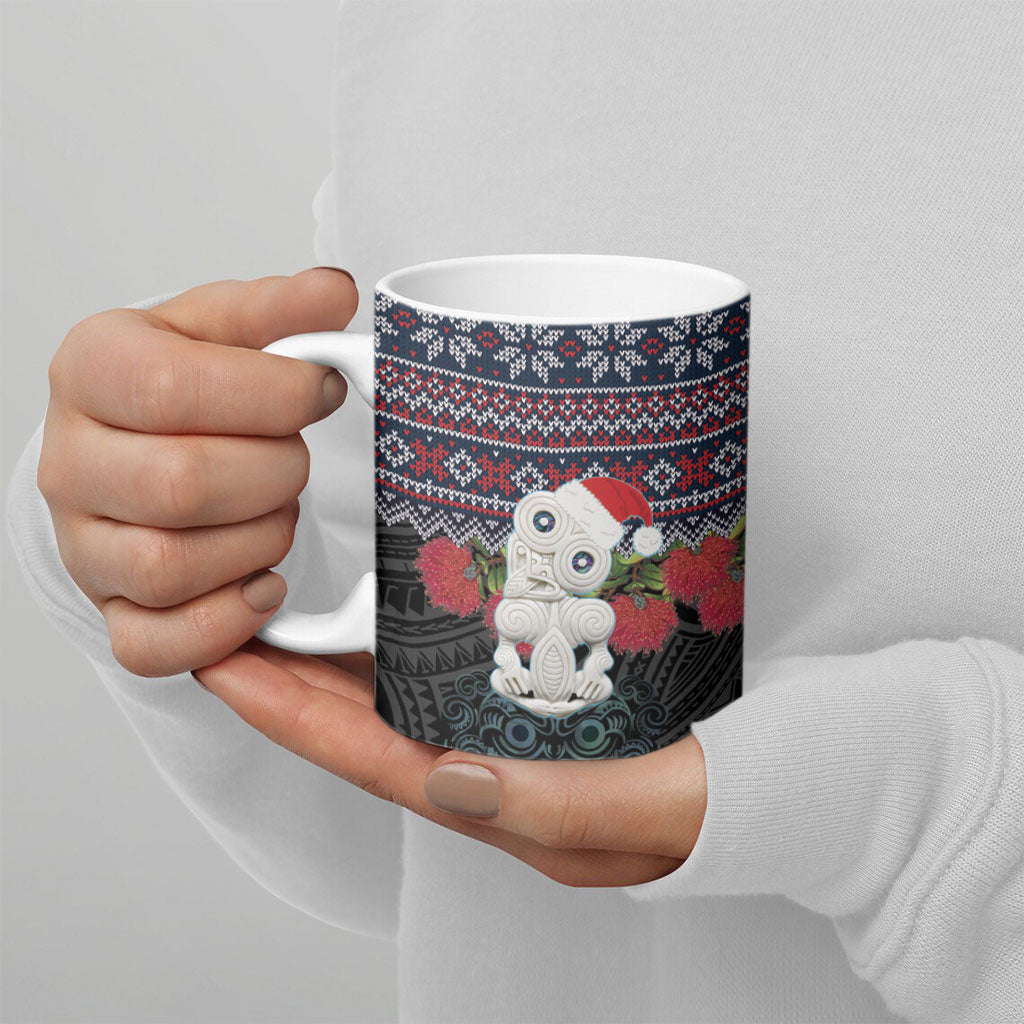 New Zealand Hei Tiki Christmas In July Ceramic Mug Pohutukawa Santa Xmas Polynesian Pattern