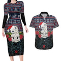 New Zealand Hei Tiki Christmas In July Couples Matching Long Sleeve Bodycon Dress and Hawaiian Shirt Pohutukawa Santa Xmas Polynesian Pattern