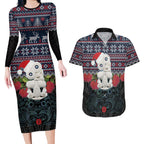 New Zealand Hei Tiki Christmas In July Couples Matching Long Sleeve Bodycon Dress and Hawaiian Shirt Pohutukawa Santa Xmas Polynesian Pattern