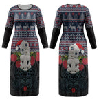 New Zealand Hei Tiki Christmas In July Couples Matching Long Sleeve Bodycon Dress and Hawaiian Shirt Pohutukawa Santa Xmas Polynesian Pattern LT22