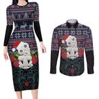 New Zealand Hei Tiki Christmas In July Couples Matching Long Sleeve Bodycon Dress and Long Sleeve Button Shirt Pohutukawa Santa Xmas Polynesian Pattern