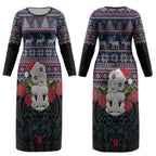 New Zealand Hei Tiki Christmas In July Couples Matching Long Sleeve Bodycon Dress and Long Sleeve Button Shirt Pohutukawa Santa Xmas Polynesian Pattern LT22
