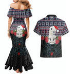 New Zealand Hei Tiki Christmas In July Couples Matching Mermaid Dress and Hawaiian Shirt Pohutukawa Santa Xmas Polynesian Pattern