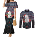 New Zealand Hei Tiki Christmas In July Couples Matching Mermaid Dress and Long Sleeve Button Shirt Pohutukawa Santa Xmas Polynesian Pattern