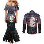 New Zealand Hei Tiki Christmas In July Couples Matching Mermaid Dress and Long Sleeve Button Shirt Pohutukawa Santa Xmas Polynesian Pattern