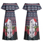 New Zealand Hei Tiki Christmas In July Couples Matching Off Shoulder Maxi Dress and Long Sleeve Button Shirt Pohutukawa Santa Xmas Polynesian Pattern LT22