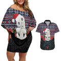New Zealand Hei Tiki Christmas In July Couples Matching Off Shoulder Short Dress and Hawaiian Shirt Pohutukawa Santa Xmas Polynesian Pattern