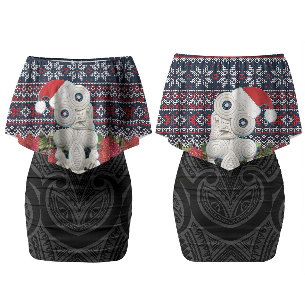 New Zealand Hei Tiki Christmas In July Couples Matching Off Shoulder Short Dress and Long Sleeve Button Shirt Pohutukawa Santa Xmas Polynesian Pattern LT22