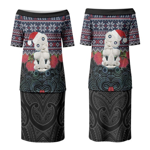 New Zealand Hei Tiki Christmas In July Couples Matching Puletasi and Hawaiian Shirt Pohutukawa Santa Xmas Polynesian Pattern LT22