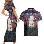 New Zealand Hei Tiki Christmas In July Couples Matching Short Sleeve Bodycon Dress and Hawaiian Shirt Pohutukawa Santa Xmas Polynesian Pattern