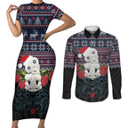 New Zealand Hei Tiki Christmas In July Couples Matching Short Sleeve Bodycon Dress and Long Sleeve Button Shirt Pohutukawa Santa Xmas Polynesian Pattern