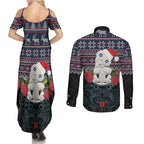 New Zealand Hei Tiki Christmas In July Couples Matching Summer Maxi Dress and Long Sleeve Button Shirt Pohutukawa Santa Xmas Polynesian Pattern