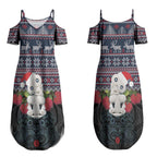 New Zealand Hei Tiki Christmas In July Couples Matching Summer Maxi Dress and Long Sleeve Button Shirt Pohutukawa Santa Xmas Polynesian Pattern LT22