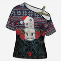 New Zealand Hei Tiki Christmas In July Cross Shoulder Shirt Pohutukawa Santa Xmas Polynesian Pattern