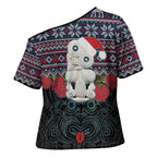 New Zealand Hei Tiki Christmas In July Cross Shoulder Shirt Pohutukawa Santa Xmas Polynesian Pattern
