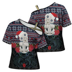 New Zealand Hei Tiki Christmas In July Cross Shoulder Shirt Pohutukawa Santa Xmas Polynesian Pattern