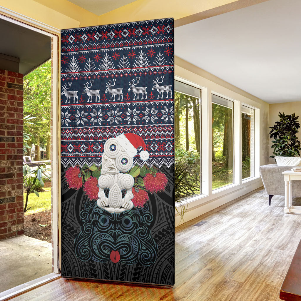 New Zealand Hei Tiki Christmas In July Door Cover Pohutukawa Santa Xmas Polynesian Pattern
