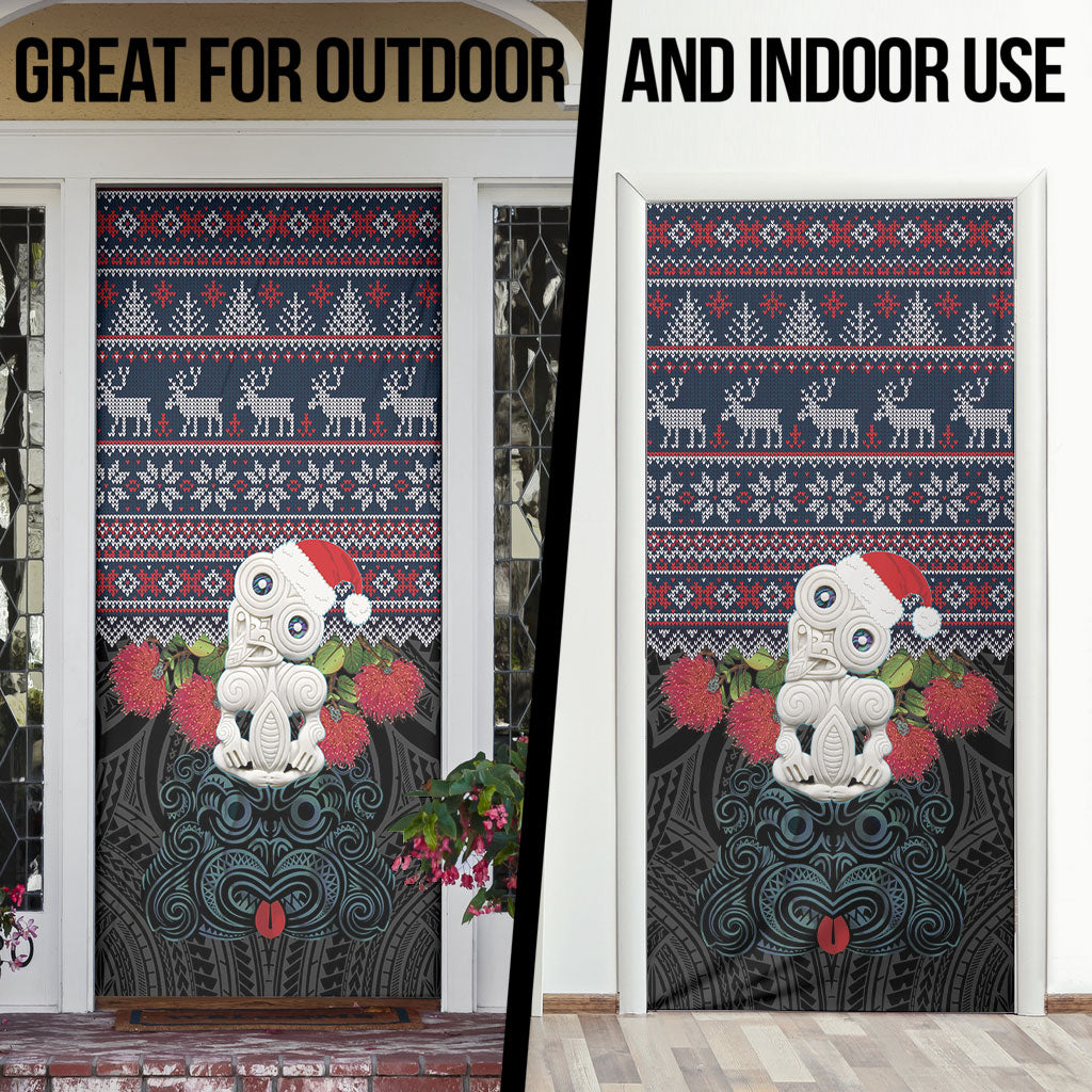 New Zealand Hei Tiki Christmas In July Door Cover Pohutukawa Santa Xmas Polynesian Pattern