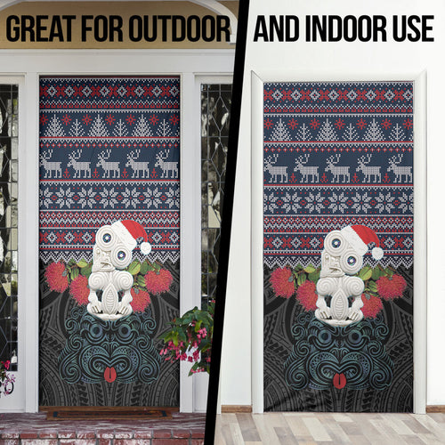 New Zealand Hei Tiki Christmas In July Door Cover Pohutukawa Santa Xmas Polynesian Pattern
