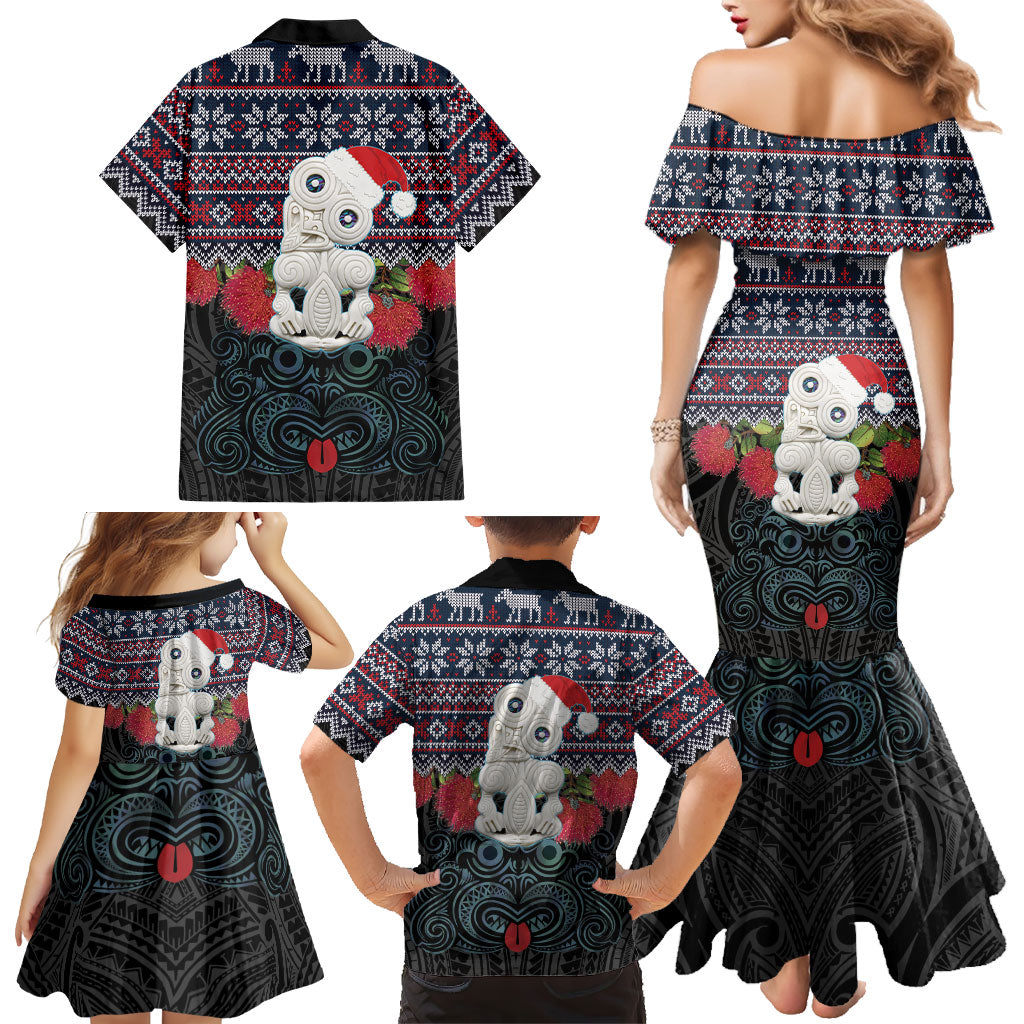 New Zealand Hei Tiki Christmas In July Family Matching Mermaid Dress and Hawaiian Shirt Pohutukawa Santa Xmas Polynesian Pattern
