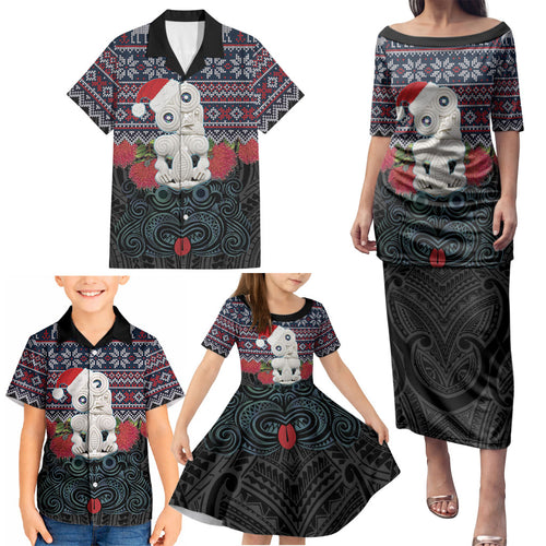 New Zealand Hei Tiki Christmas In July Family Matching Puletasi and Hawaiian Shirt Pohutukawa Santa Xmas Polynesian Pattern