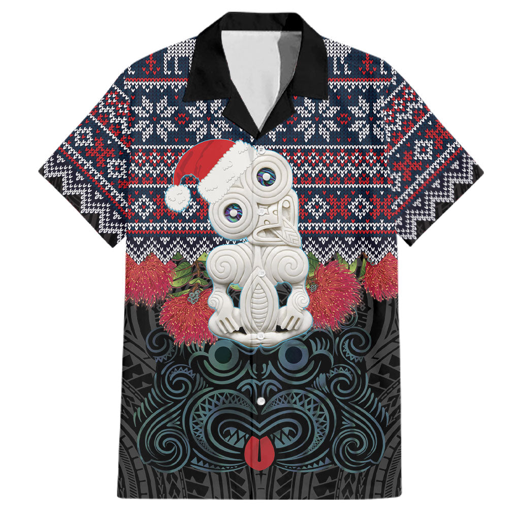 New Zealand Hei Tiki Christmas In July Family Matching Short Sleeve Bodycon Dress and Hawaiian Shirt Pohutukawa Santa Xmas Polynesian Pattern