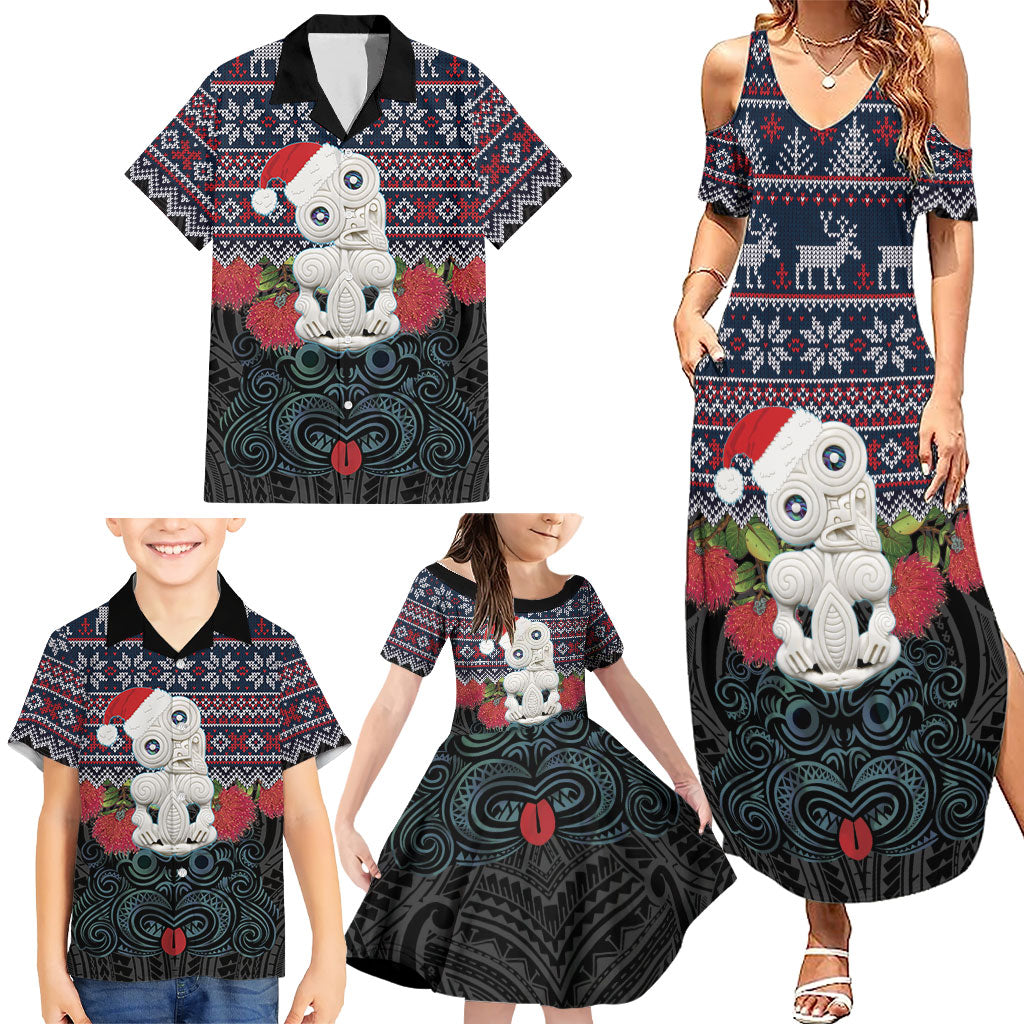 New Zealand Hei Tiki Christmas In July Family Matching Summer Maxi Dress and Hawaiian Shirt Pohutukawa Santa Xmas Polynesian Pattern