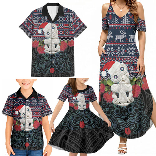 New Zealand Hei Tiki Christmas In July Family Matching Summer Maxi Dress and Hawaiian Shirt Pohutukawa Santa Xmas Polynesian Pattern