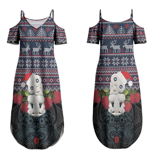 New Zealand Hei Tiki Christmas In July Family Matching Summer Maxi Dress and Hawaiian Shirt Pohutukawa Santa Xmas Polynesian Pattern