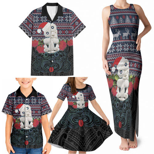 New Zealand Hei Tiki Christmas In July Family Matching Tank Maxi Dress and Hawaiian Shirt Pohutukawa Santa Xmas Polynesian Pattern