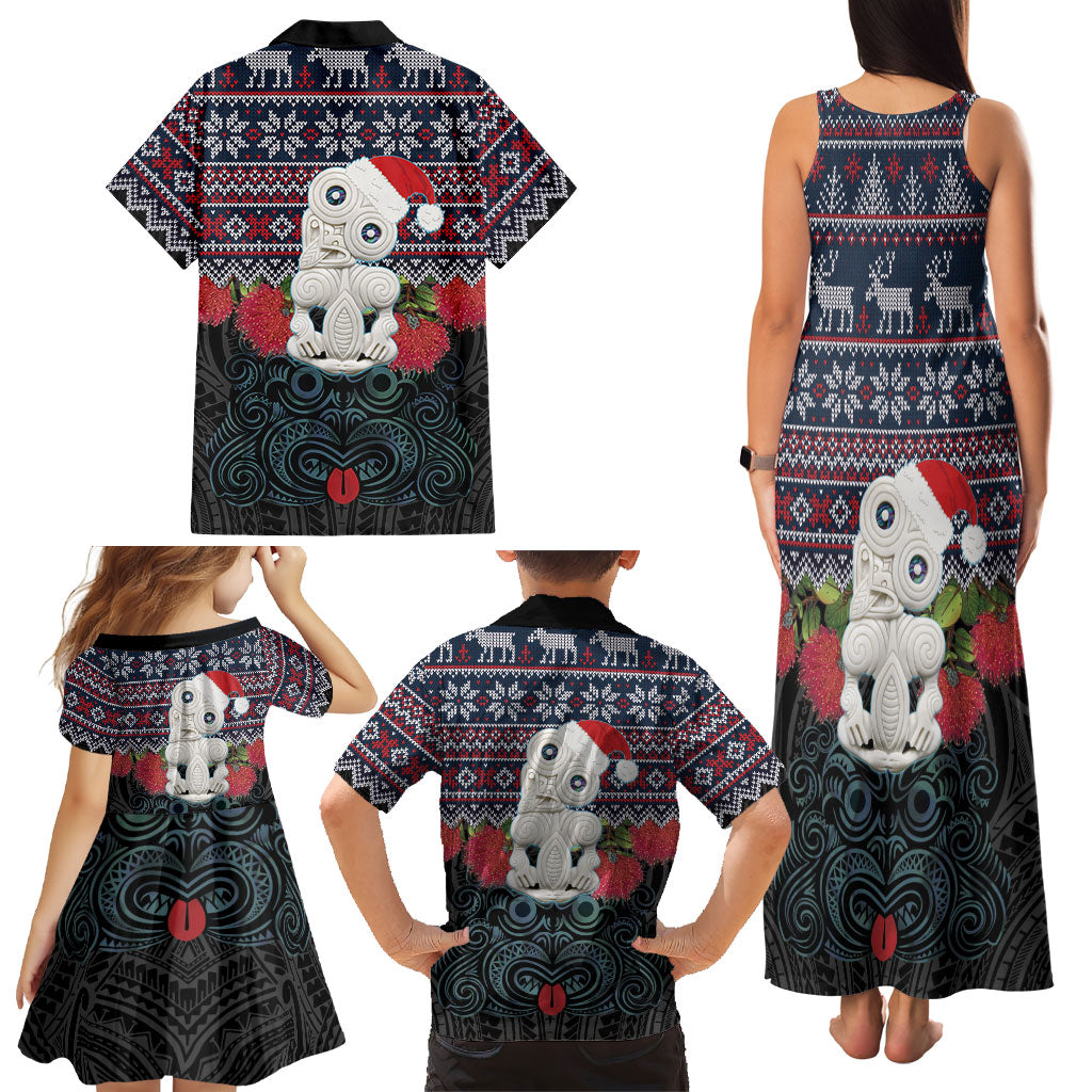 New Zealand Hei Tiki Christmas In July Family Matching Tank Maxi Dress and Hawaiian Shirt Pohutukawa Santa Xmas Polynesian Pattern